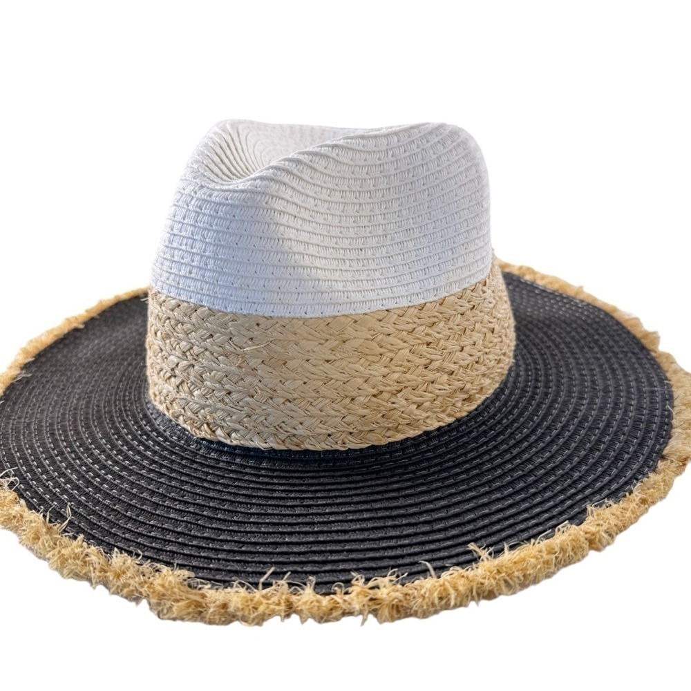 STEVE MADDEN Color Block Straw Brim Hat One Size in Black, Tan, White